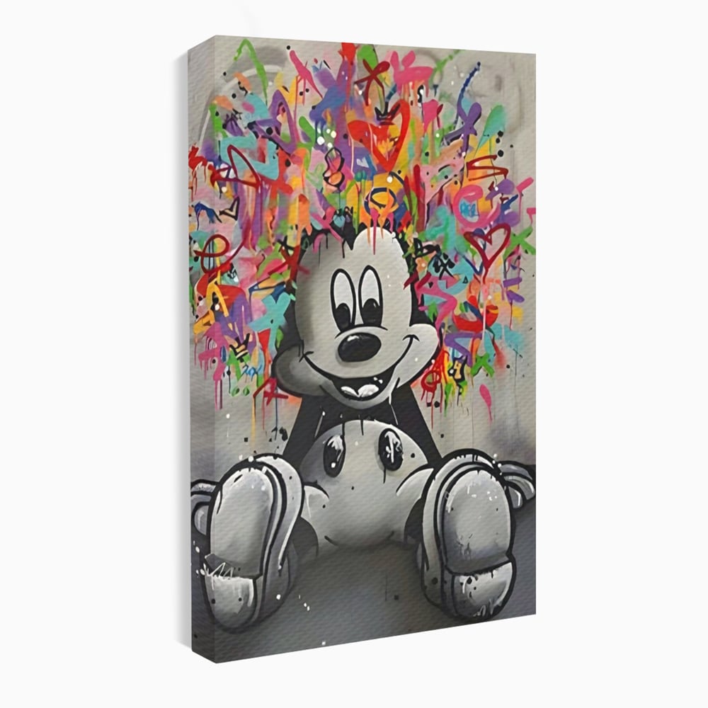 Tablou canvas cu tablou canvas cu mickey mouse colorat, fara rama, pe sasiu de lemn